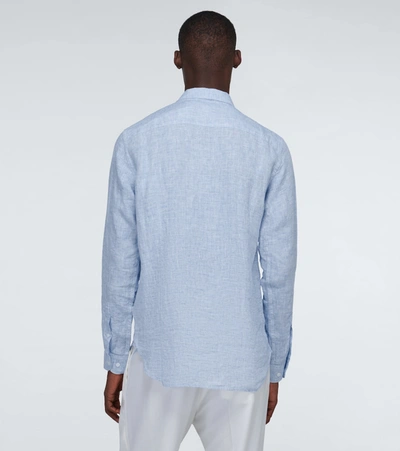 Shop Orlebar Brown Giles Linen Long-sleeved Shirt In Blue
