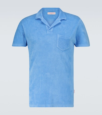Shop Orlebar Brown Terry Toweling Cotton Polo Shirt In Blue