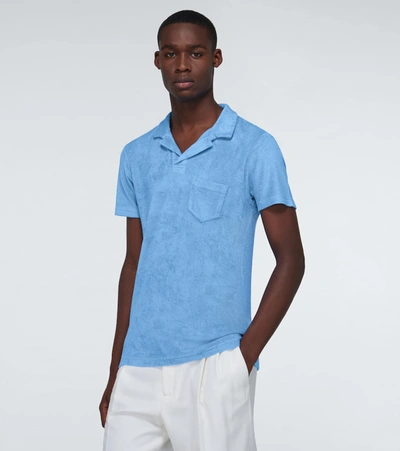 Shop Orlebar Brown Terry Toweling Cotton Polo Shirt In Blue