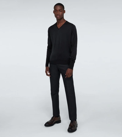 Shop John Smedley Bobby Merino Wool V-neck Sweater In Black