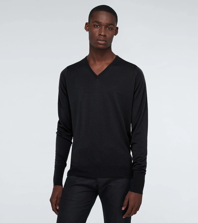 Shop John Smedley Bobby Merino Wool V-neck Sweater In Black