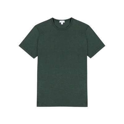 Shop Sunspel Off-white Cotton T-shirt In Green