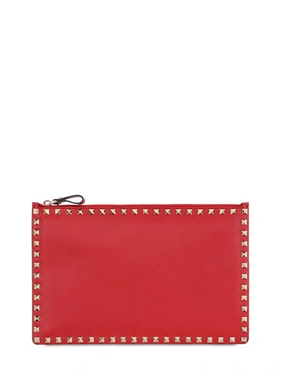 Shop Valentino Medium Rockstud Leather Pouch, Red