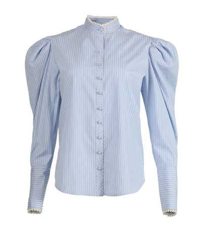 Shop Rodarte Striped Button-up Blouse In Blue