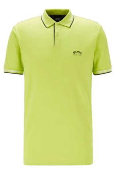 Shop Hugo Boss - Slim Fit Polo Shirt In Stretch Piqué With Curved Logo - Green