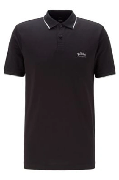 Shop Hugo Boss - Slim Fit Polo Shirt In Stretch Piqu With Curved Logo - Black