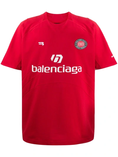 Shop Balenciaga Logo-print Football T-shirt In Red
