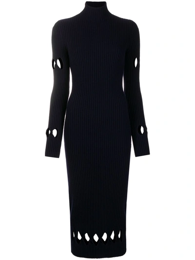 Shop Victoria Beckham Cut-out Ribbed Mid-length Dress In Blue
