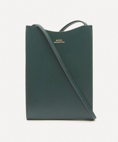 Shop Apc Jamie Leather Neck Pouch In Vert Sapin