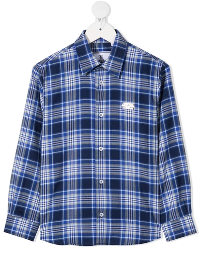Shop Philipp Plein Junior Checked Long-sleeved Shirt In Blue