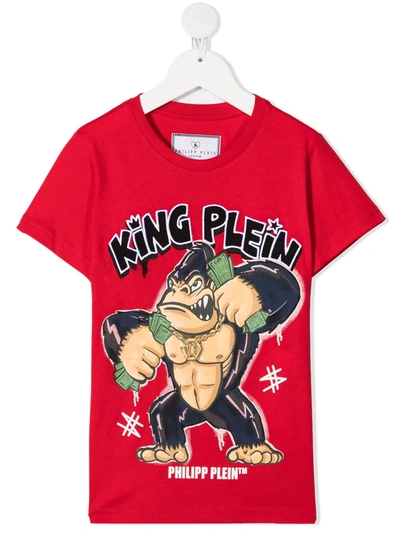 Shop Philipp Plein Junior King Plein-print Cotton T-shirt In Red