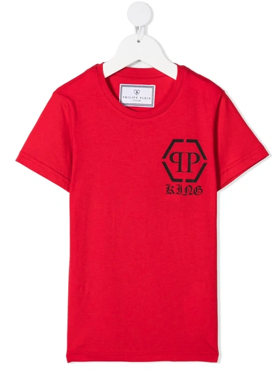 Shop Philipp Plein Junior Hexagon-print Cotton T-shirt In Red