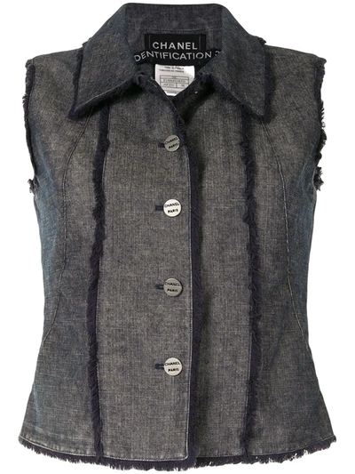 Pre-owned Chanel 2000 Frayed-edge Vest In Blue