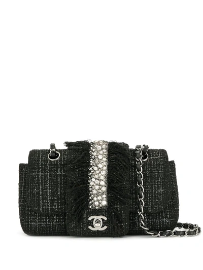 Pre-owned Chanel 2006 Rhinestone Fringe Shoulder Bag In Black