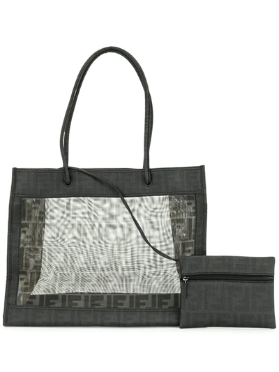 Pre-owned Fendi Logo Mesh Tote Bag In Black