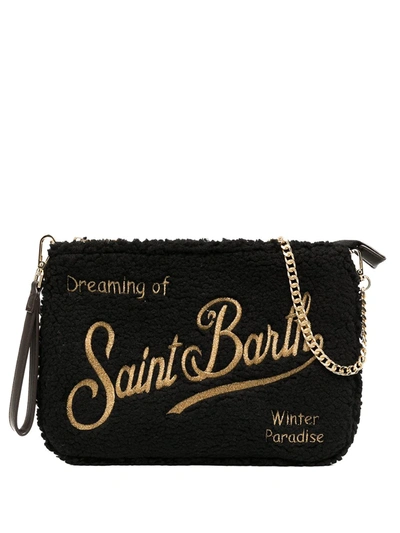 Shop Mc2 Saint Barth Textured Embroidered-logo Bag In Black