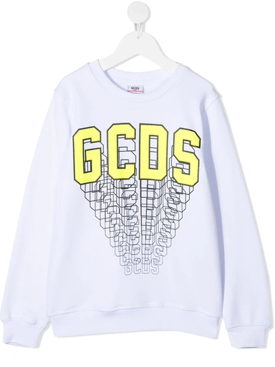 Shop Gcds Logo Print Crewneck Sweatshirt In White