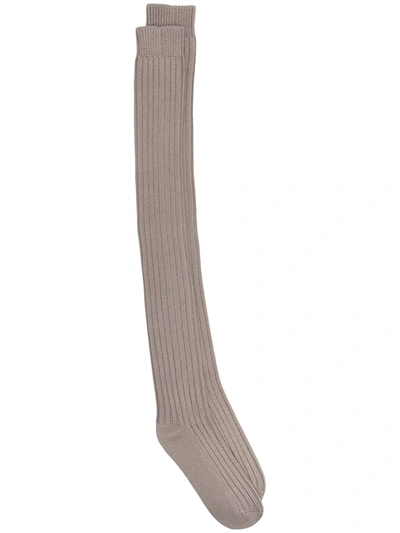 Shop Moncler Logo-patch Thigh-high Socks In Neutrals