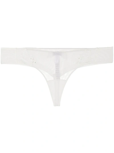 Shop La Perla Floral-embroidered Thong In White