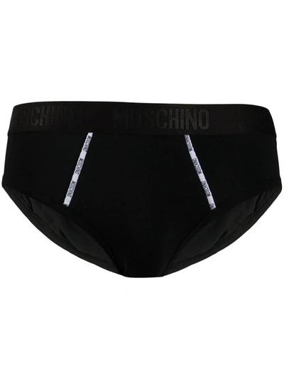 Shop Moschino Logo-tape Briefs In Black