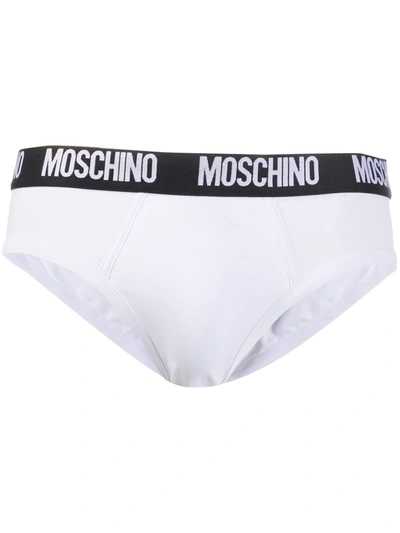 Shop Moschino Logo Waistband Briefs In White