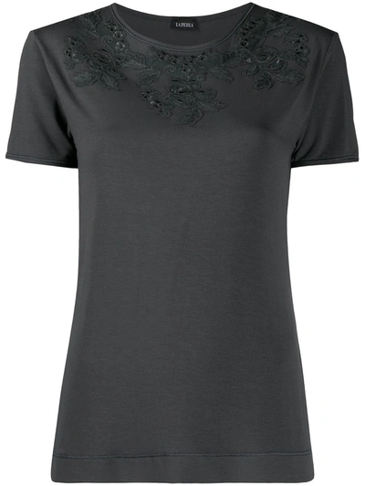 Shop La Perla Floral-appliquéd T-shirt In Grey