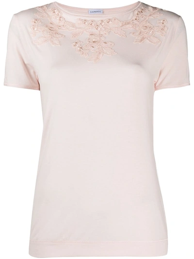 Shop La Perla Floral-appliquéd T-shirt In Pink