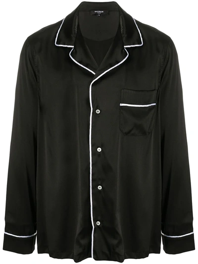 Shop Balmain Silk Pyjama Shirt In Black