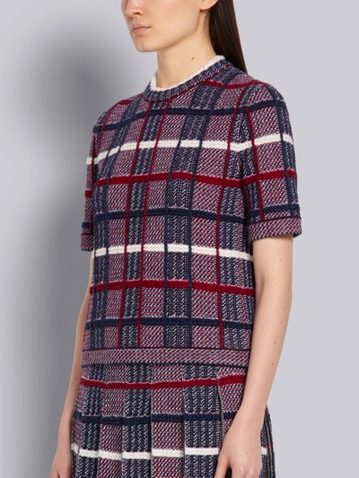 Shop Thom Browne Tricolor Shetland Merino Wool Check Jacquard Inlay Short Sleeve Tee In Red