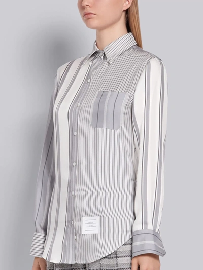 Shop Thom Browne Medium Grey Fun-mix Silk Twill Bold Rep Stripe Long Sleeve Shirt
