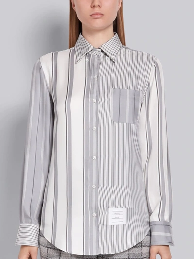 Shop Thom Browne Medium Grey Fun-mix Silk Twill Bold Rep Stripe Long Sleeve Shirt