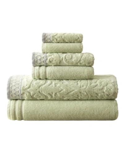 Shop Modern Threads Damask Jacquard Embellished Border 6-pc. Towel Set Bedding In Sage