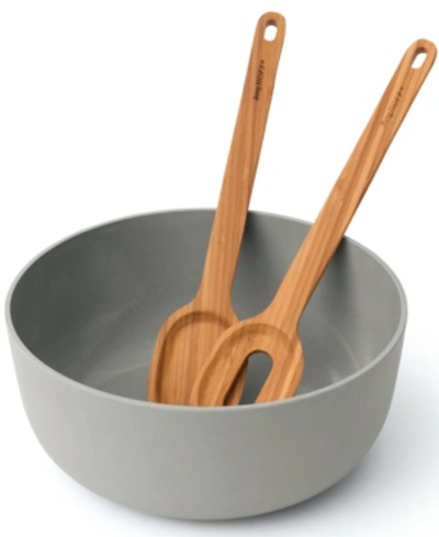 Shop Berghoff Leo Collection 3-pc. Salad Bowl Set With Bamboo Servers In Gray
