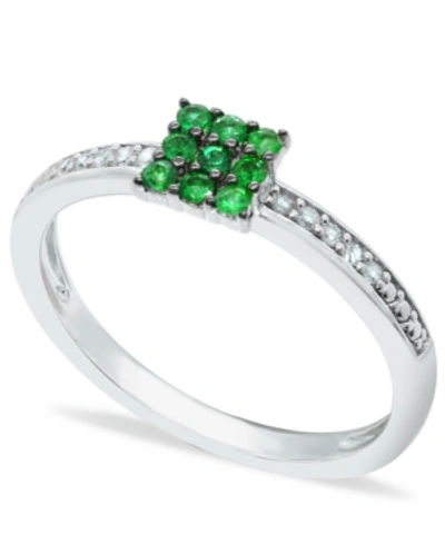 Macy's Emerald (1/5 Ct. T.w.) And Diamond (1/20 Ct. T.w.) Stackable Ring In Sterling Silver In Emerald