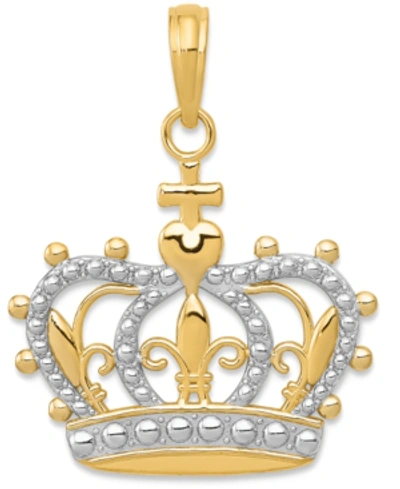 Shop Macy's Sovereign Crown Charm Pendant In 14k Gold & White Rhodium Plated In Gold/white
