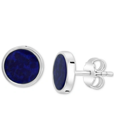 Shop Effy Collection Effy Men's Lapis Lazuli Stud Earrings In Sterling Silver (also In Malachite)