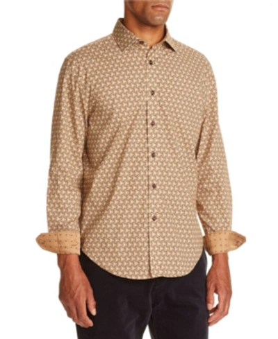 Shop Tallia Men's Slim Fit Beige Geo Long Sleeve Shirt And A Free Face Mask With Purchase