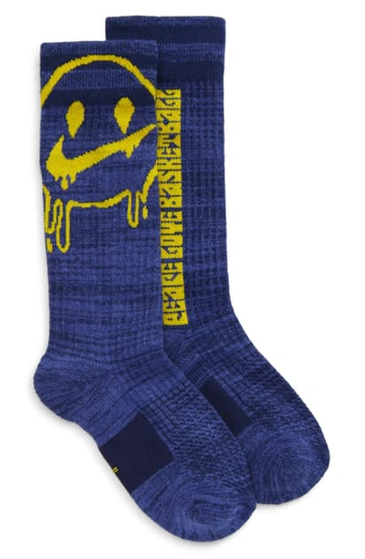 Shop Nike Snkr Sox 'peace, Love, Basketball' Crew Socks In Blue Void/ Speed Yellow