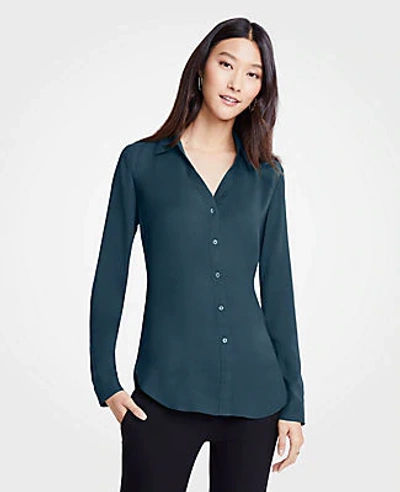 Shop Ann Taylor Petite Essential Shirt In Deep Emerald Teal
