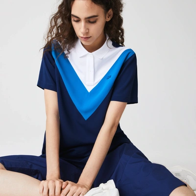 Shop Lacoste Women's  Straight Fit Colourblock Flowy And Lightweight Polo In Blue,white