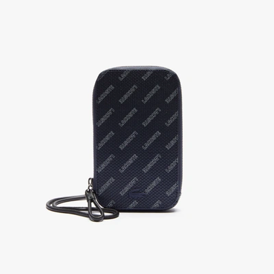 Shop Lacoste Men's Chantaco Signature Piqué Leather Smartphone Neck Pouch In Eclipse Blanc Noir