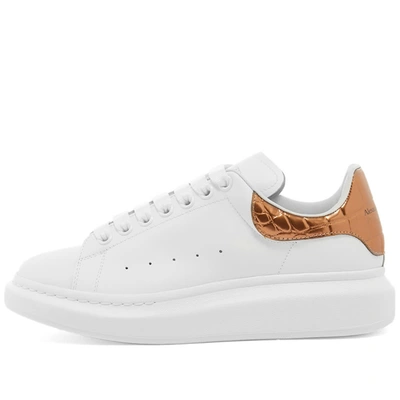 Shop Alexander Mcqueen Metallic Printed Croc Heel Tab Wedge Sole Sneaker In White