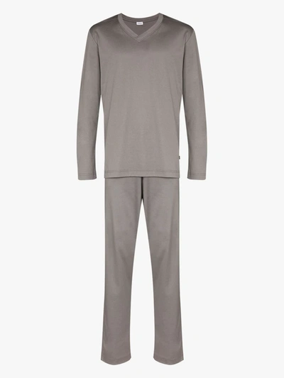 Shop Zimmerli Long Cotton Pyjamas In Grey