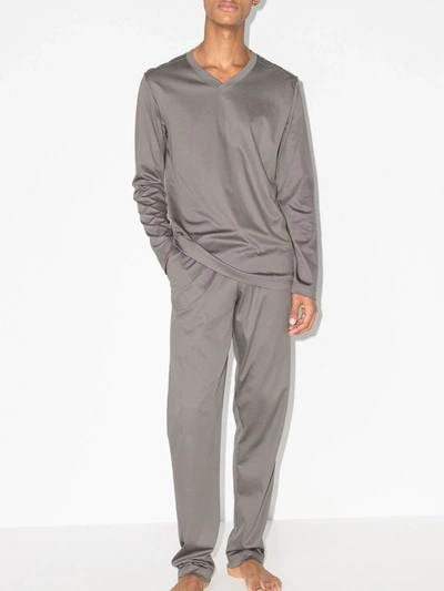 Shop Zimmerli Long Cotton Pyjamas In Grey