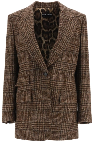 Shop Dolce & Gabbana Houndstooth Tweed Blazer In Brown,black
