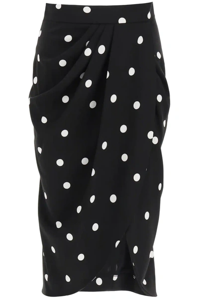 Shop Dolce & Gabbana Polka Dot Midi Skirt In Black,white