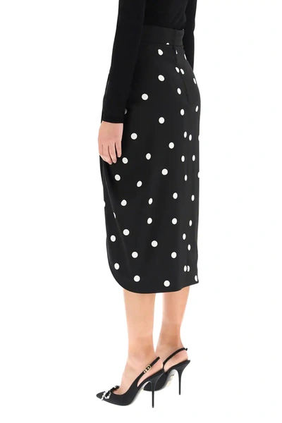 Shop Dolce & Gabbana Polka Dot Midi Skirt In Black,white
