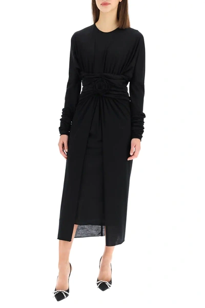 Shop Dolce & Gabbana Draped Midi Dress In Black
