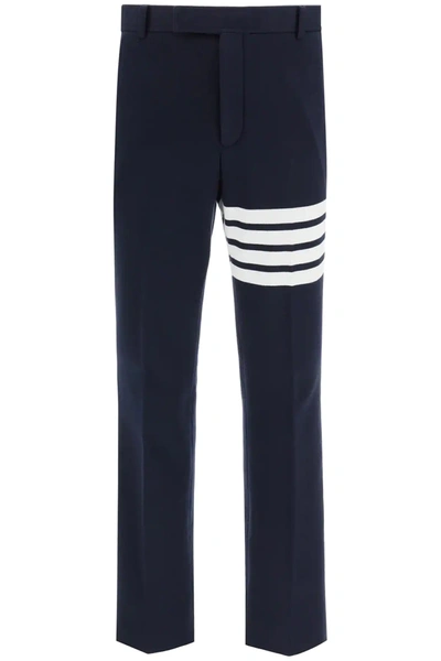 Thom Browne 4-bar Print Drawcord Hem Wool Track Pants In Blue