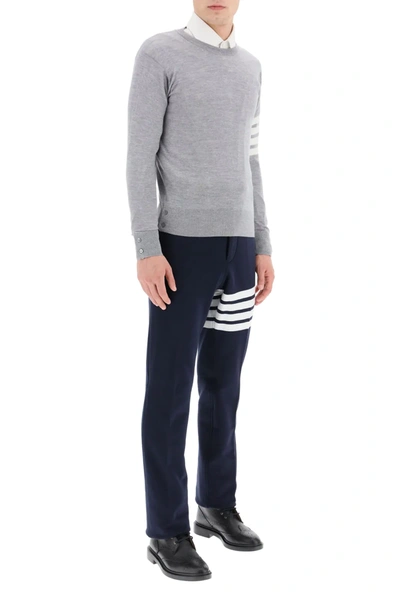 Thom Browne 4-bar Print Drawcord Hem Wool Track Pants In Blue